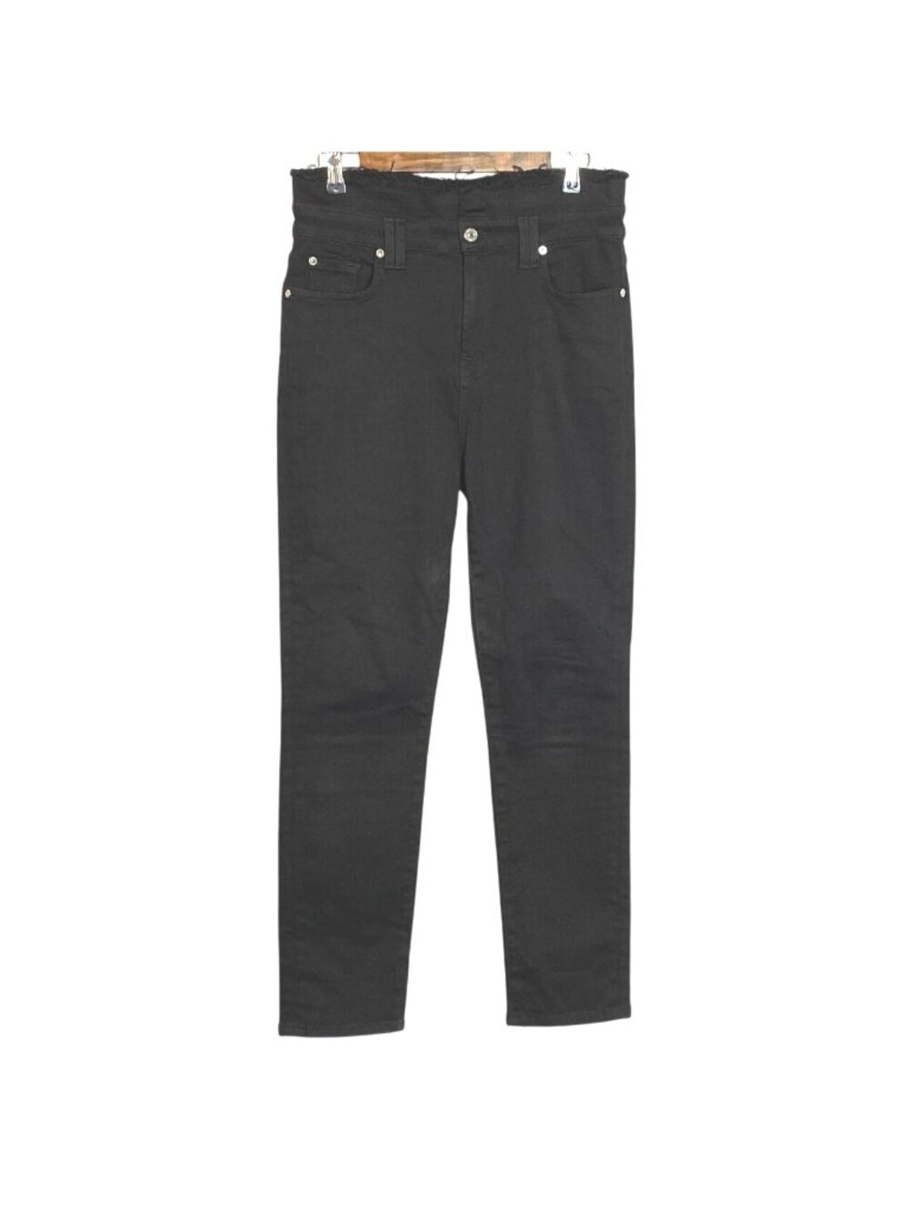 7 For All Mankind Womens Black Ultra-High Rise Fray Waist Skinny Jeans Size 30